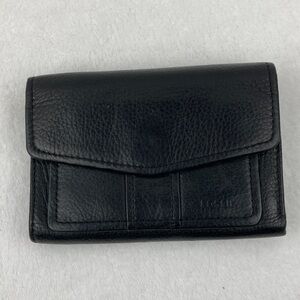 VTG Fossil Black Leather Tri-Fold Wallet 6” x 3.75”